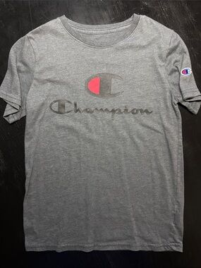 Champion Gray T-Shirt with Red Logo Accent